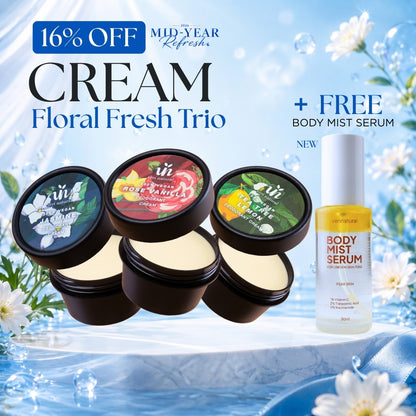 [16% Off] Cream Trio - Jasmine + Tea Tree Lemon + Rose Vanilla + FREE Body Mist SERUM