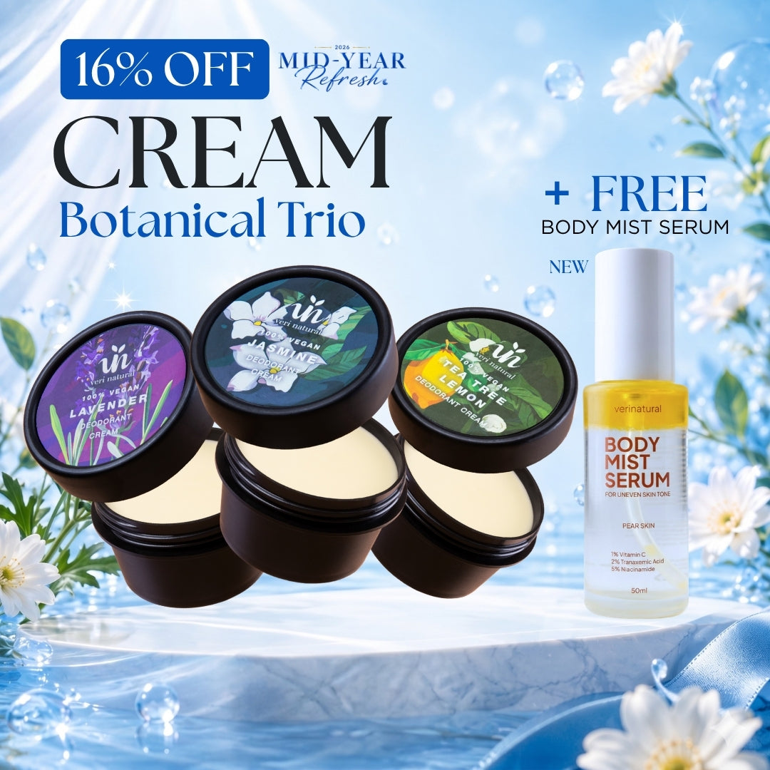 [16% Off] Cream Trio - Jasmine + Tea Tree Lemon + Lavender + FREE Body Mist SERUM