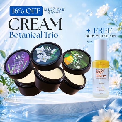 [16% Off] Cream Trio - Jasmine + Tea Tree Lemon + Lavender + FREE Body Mist SERUM