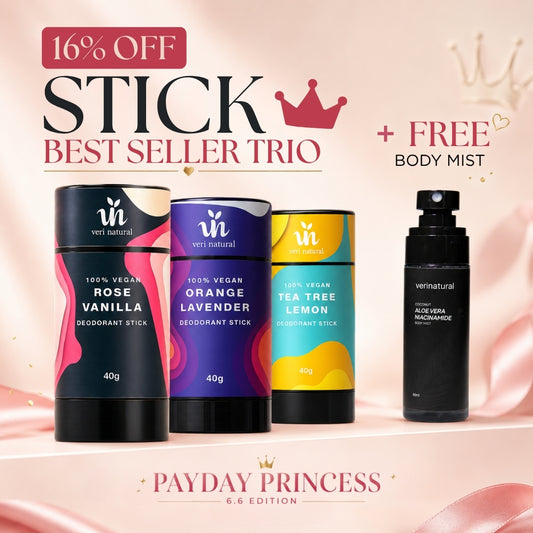[16% Off] 6.6 Stick Deo Trio - Rose Vanilla + Tea Tree Lemon + Orange Lavender + FREE Body Mist