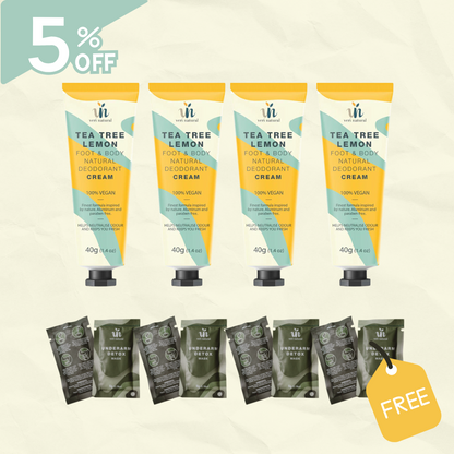 4X NEW Foot & Body Natural Deodorant Cream + FREE 4 Underarm Detox Powder (Worth RM 27.60)