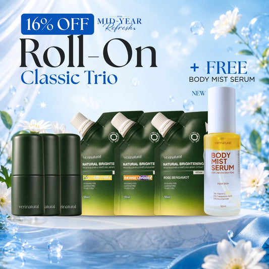 [16% Off] Roll-On Trio - Rose Bergamot + Orange Lavender + Tea Tree Lemon + FREE Body Mist