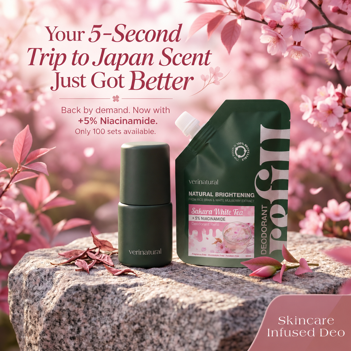 Limited Edition - Sakura White Tea Refillable Roll-On Deodorant