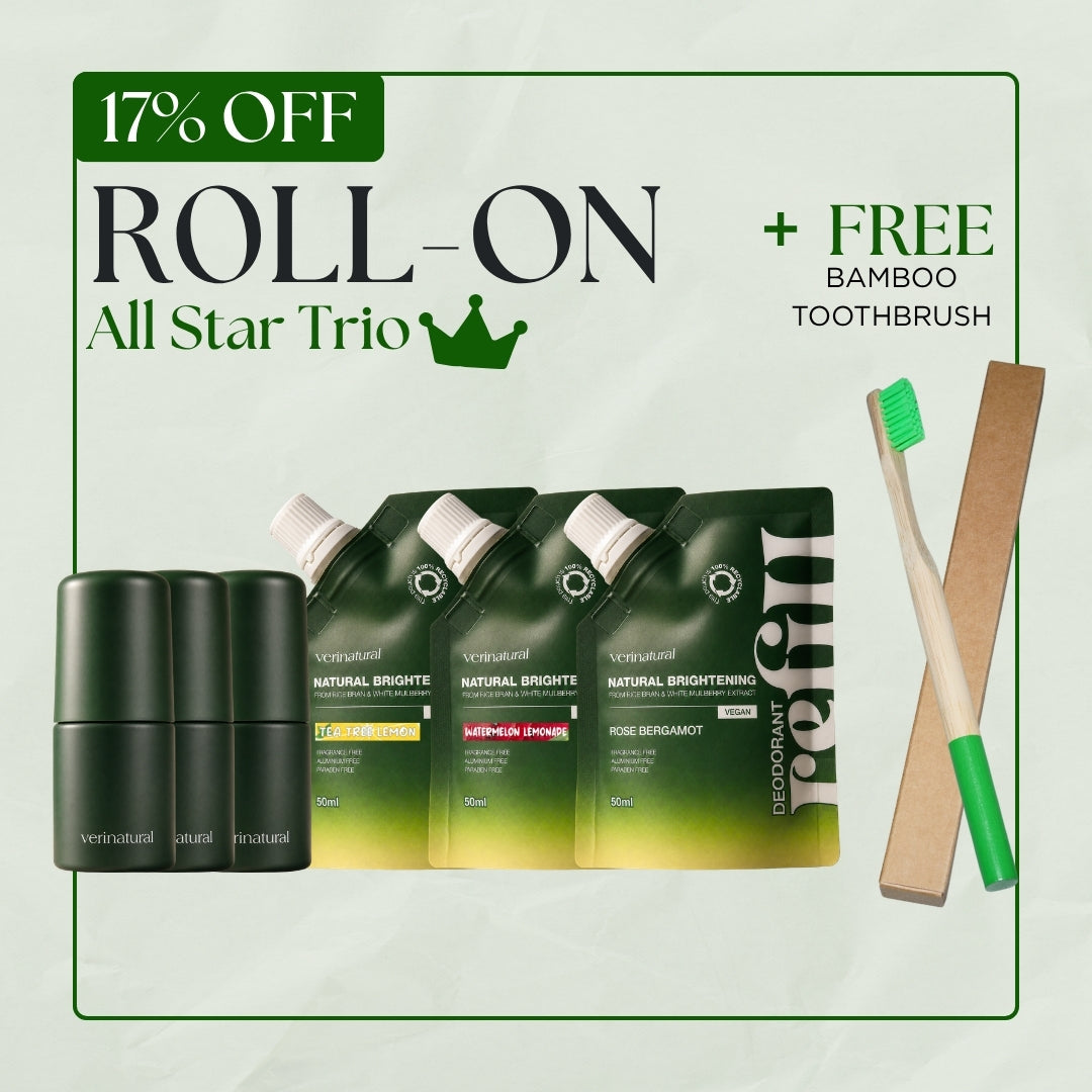 [17% Off] Roll-On Trio - Tea Tree Lemon + Watermelon Lemonade + Rose Bergamot + FREE Bamboo Toothbrush