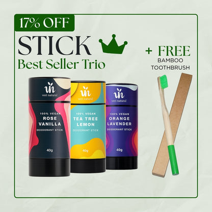 [17% Off] Stick Trio - Rose Vanilla + Tea Tree Lemon + Orange Lavender + FREE Bamboo Toothbrush