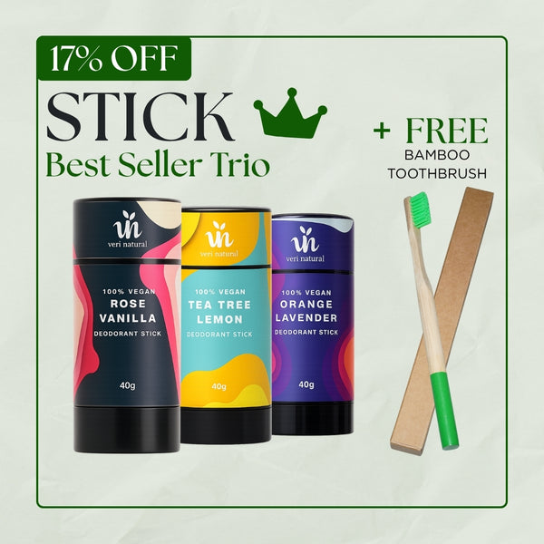 [17% Off] Stick Trio - Rose Vanilla + Tea Tree Lemon + Orange Lavender + FREE Bamboo Toothbrush