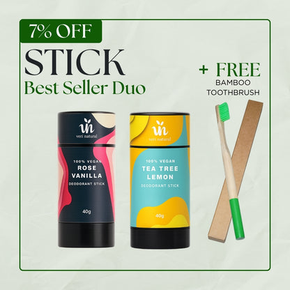 [7% Off] Stick Combo - Rose Vanilla + Tea Tree Lemon + FREE Bamboo Toothbrush