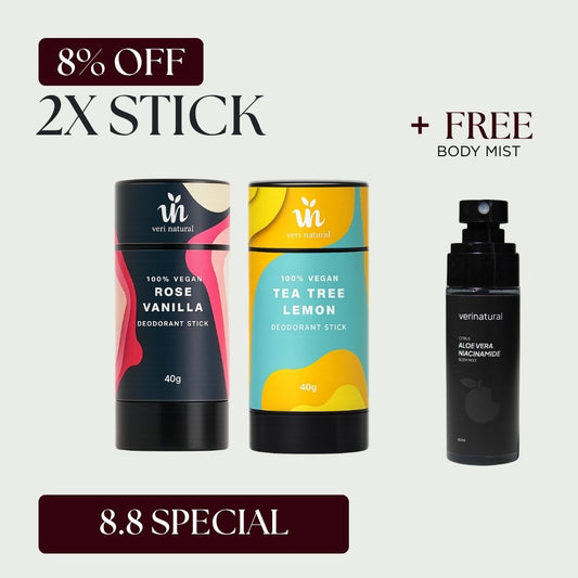[8% Off] Stick Combo - Rose Vanilla + Tea Tree Lemon + FREE Body Mist