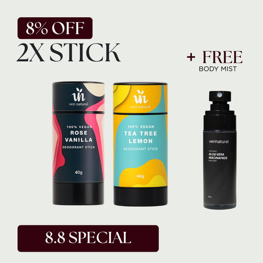 [8% Off] Stick Combo - Rose Vanilla + Tea Tree Lemon + FREE Body Mist