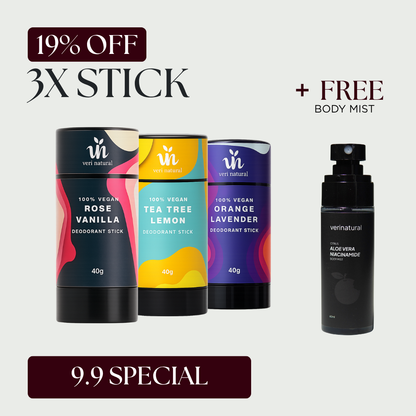 [19% Off] Stick Trio - Rose Vanilla + Tea Tree Lemon + Orange Lavender + FREE Body Mist